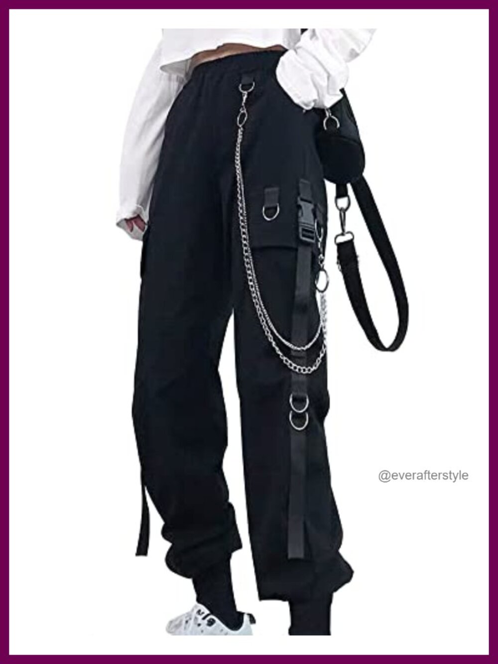 Women's High Waisted Baggy Cargo Pants with Removable Chain Pockets
